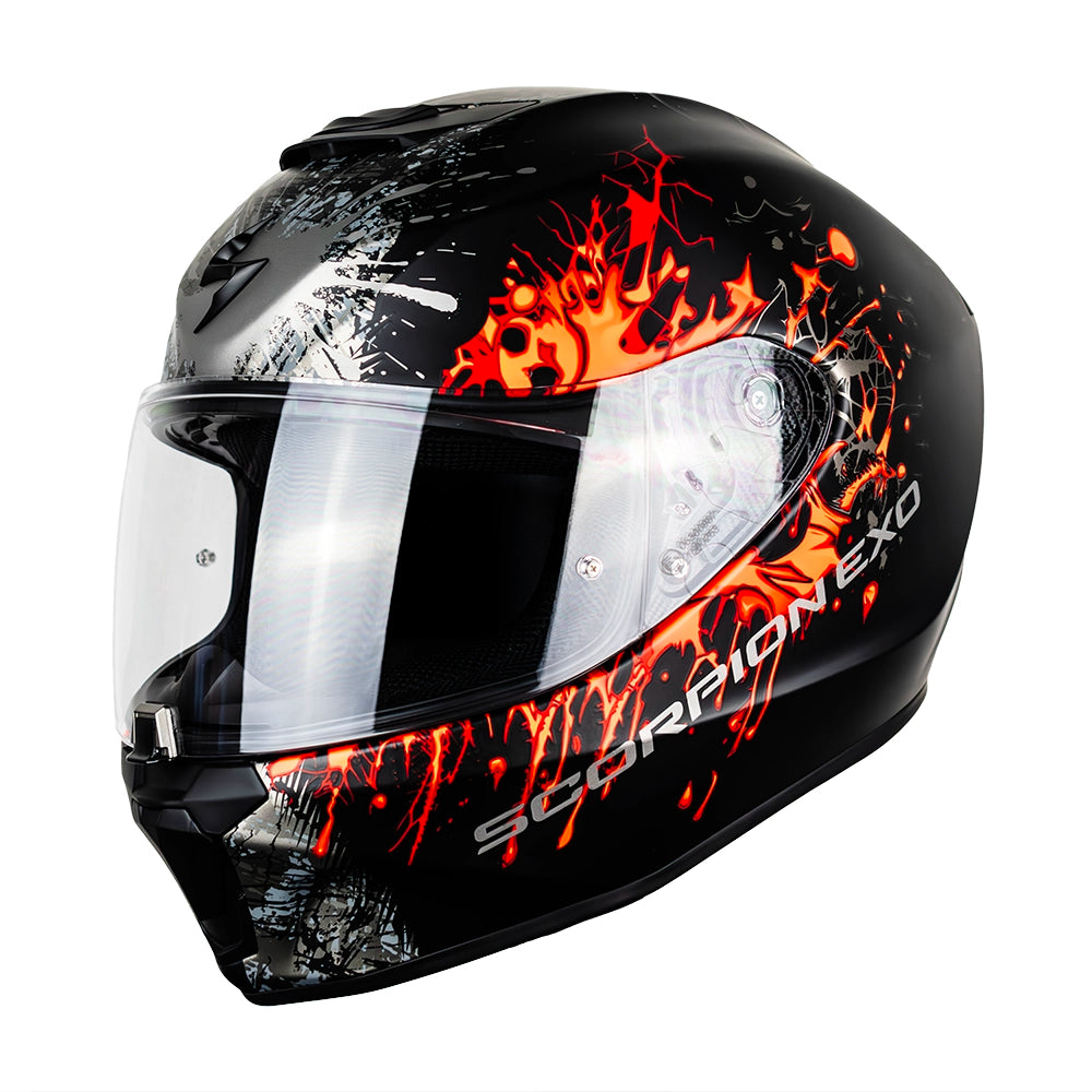 CASCO SCORPION EXO-391 WOLF MATT BLACK - SILVER - RED SKU: 139-516-24-#
