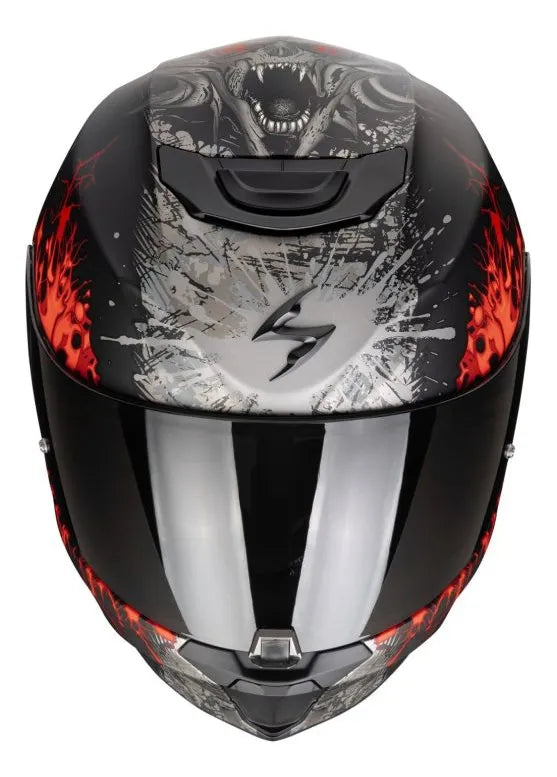 CASCO SCORPION EXO-391 WOLF MATT BLACK - SILVER - RED [139-516-24-#]